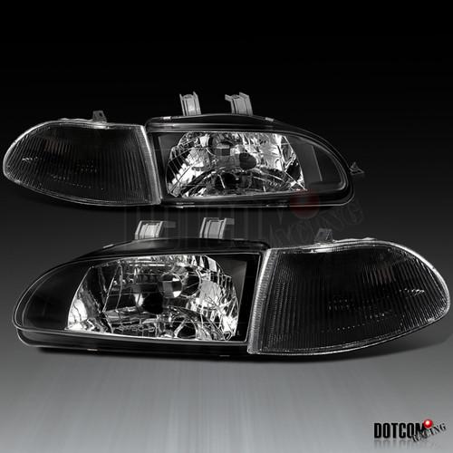 92-95 honda civic 4dr headlights+corner blk/clear pair