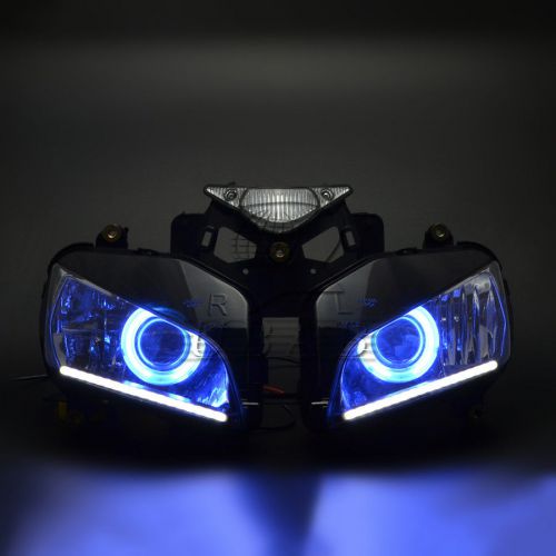 Headlight assembly blue  angel eye projector+led drl for honda cbr1000 2004-2007