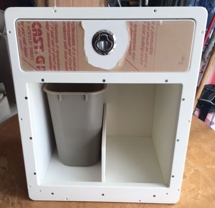 Pre fab single upper drawer marine cabinet with lower open storage and trash can