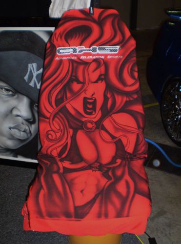 Lady death airbrushed on red axs car seat cover!   hand painted by bilistik