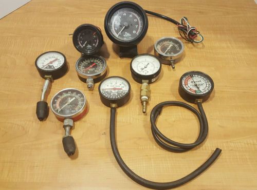 Lot of auto engine gauges -pro tach engine vacuum fuel pump pressure compression