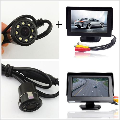 Car rearview backup reverse 8led night vision camera+4.3&#034;lcd tft display monitor