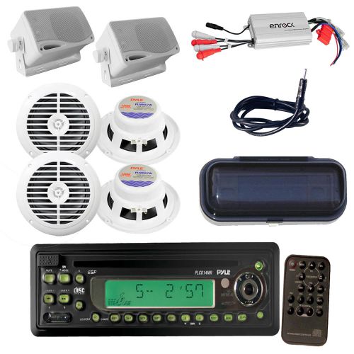 New in-dash boat cd/mp3 player, 4 round speakers, 2 box speakers, 4 ch 800w amp