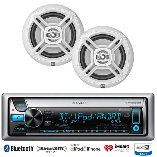 Kmrd765bt marine bluetooth ipod usb cd radio, 2 white dual marine 6.5&#034; speakers
