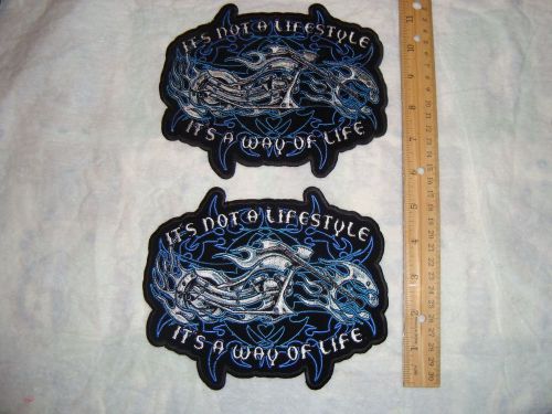 2 sew on/iron on patches its not a lifestyle/its a way of life-blk/teal/blue/wh