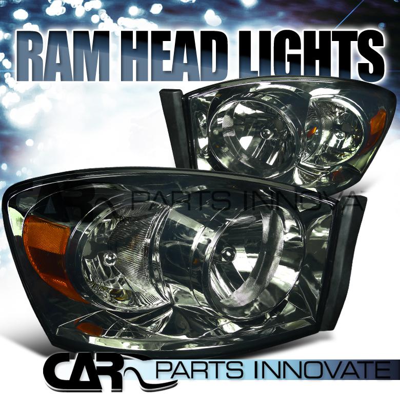 Dodge 06-08 ram 1500 2500 3500 smoke crystal headlights lamp w/o amber bar