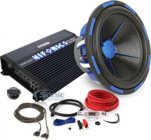 Power acoustik + hifonics amplified bass bundle: 15&#034; mofo sub + mono amp + kit