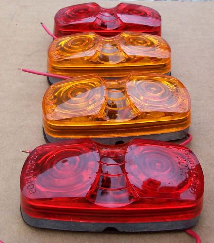 Signal stat red amber 9007 1203 marker trailer truck light metal base nos