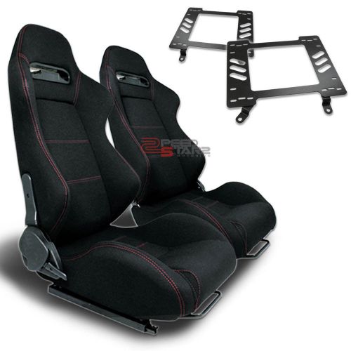 2x type-r black woven red stitch racing seat+for 63-72 chevelle/malibu bracket