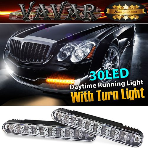 Universal 2x 30 led drl daytime running light white &amp; amber turn signal lights