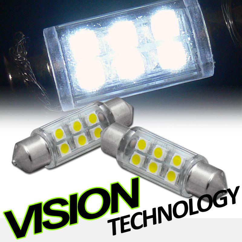 2pc white 36mm festoon 6 smd led light bulb trunk/license plate lamp 3423 de3423