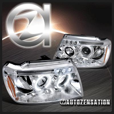 99-04 jeep grand cherokee clear led halo projector chrome headlights