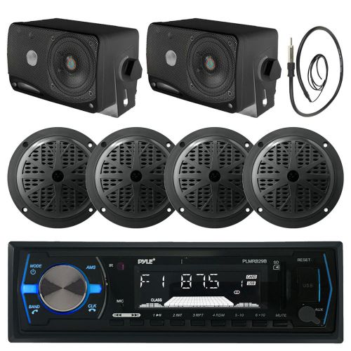 4&#034; black marine 100w speakers, bluetooth black usb radio, 3.5&#034; speakers, antenna