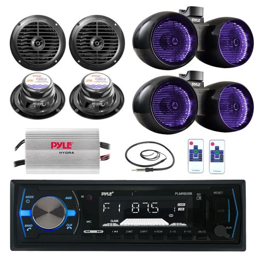 Dual 6.5&#034; led tower boat speakers,6.5&#034; speakers, antenna,amp,bluetooth usb radio