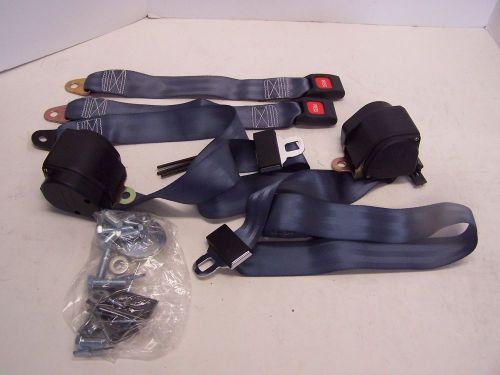 1965 thru 1968 mustang medium blue 3 point rear seat belts;coupe/ convertible;pr