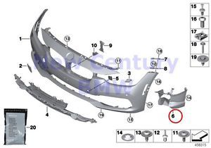 Bmw genuine trim cover front fog lamp left support f30n f31n