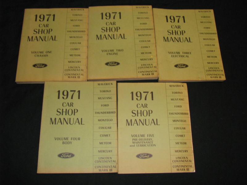 Complete 5 volumes ford 1971 car shop manual torino tbird cougar lincoln mustang