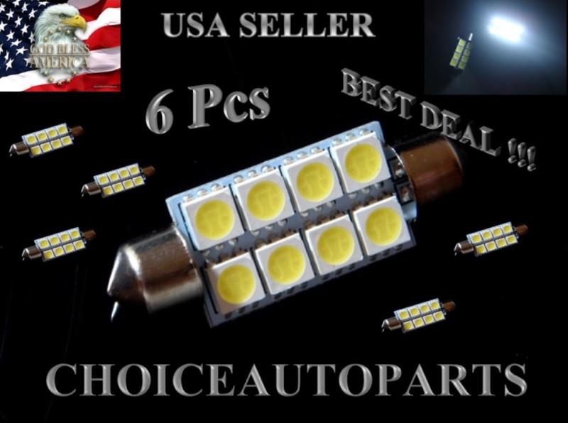 6x 42mm 5050 8smd festoon interior dome map white car led light bulbs 578 2112 