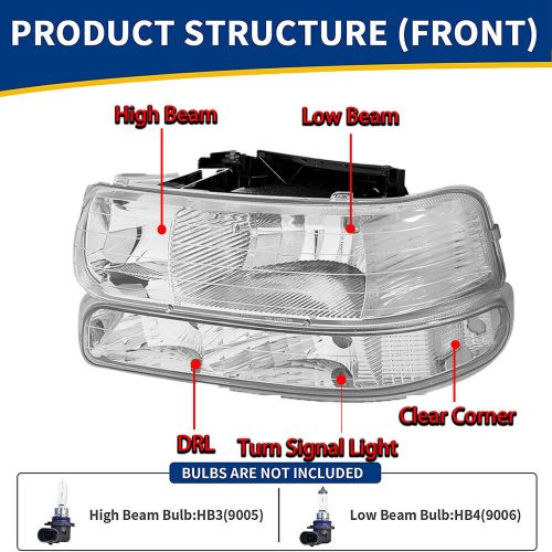 For 1999-2002 chevy silverado 1500 2500 3500 headlight bumper light assembly ga