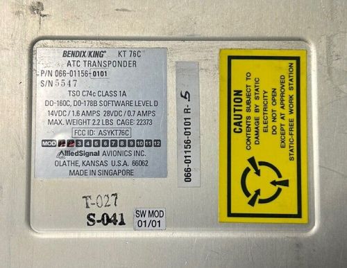 Bendix king kt 76c transponder with rack no plug - removed working for upgrade