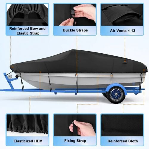 Boat cover, heavy duty trailerable boat cover for v-hull, tri-hull, fishing boat