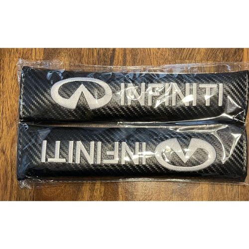 4pc infiniti carbon fiber seat belt covers and headrest pillow set black white