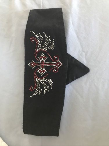 Chop top doo wrap headband cross wings black bandana biker rhinestone silver red