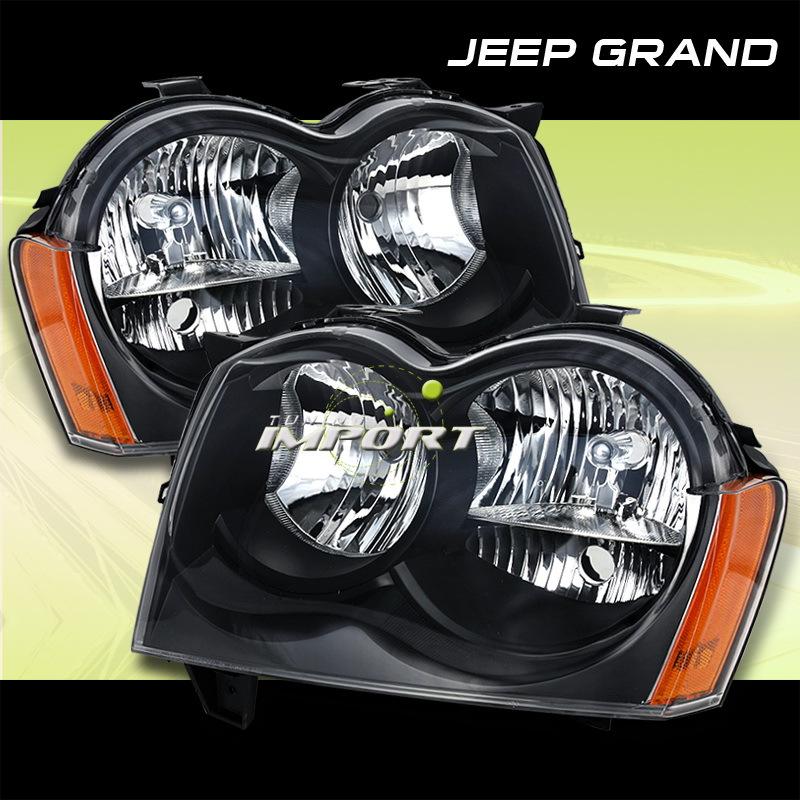 05-07 jeep grand cherokee suv black headlights signal lamp amber reflector pair