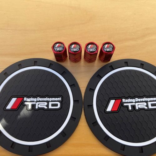 Toyota trd car cup holder silicone coasters black gray 2.75&#034; + valve stem caps