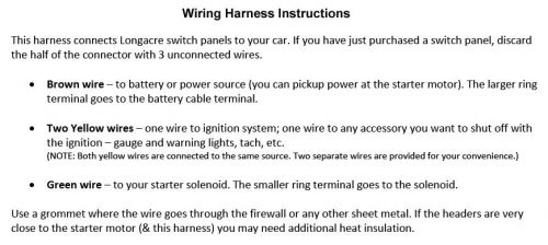 Longacre 44930 switch panel wiring harness #1722