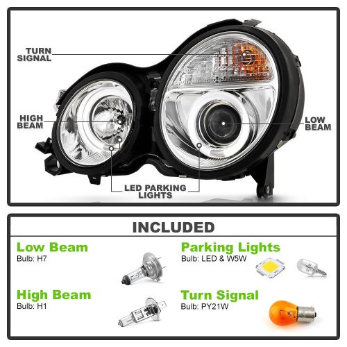 00-02 mercedes w210 e-class led dual halo projector headlights lights left+right