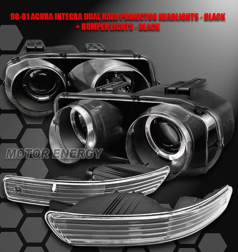 1998-2001 acura integra halo black projector head lights+bumper signal 1999 2000