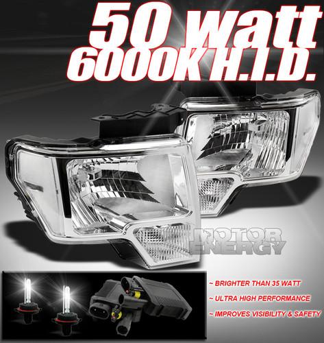 2009 2010 2011 2012 ford f-150 pickup truck chrome crystal headlights w/50w hid