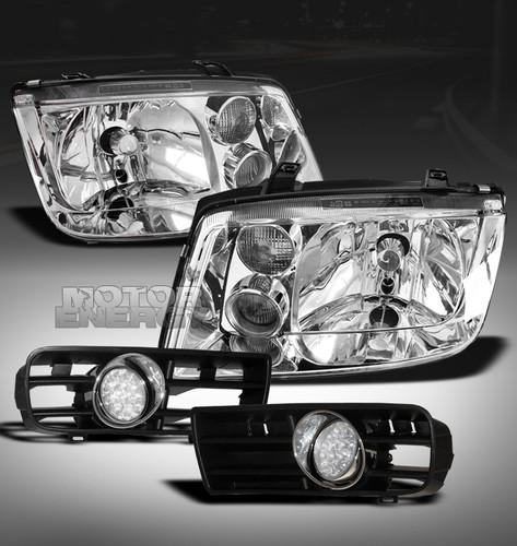 1999-2004 volkswagen vw mk4 jetta bora chrome crystal head lights w/led fog lamp