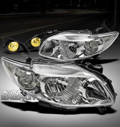 09-10 toyota corolla crystal jdm chrome head lights+yellow fog lamp+cover corner