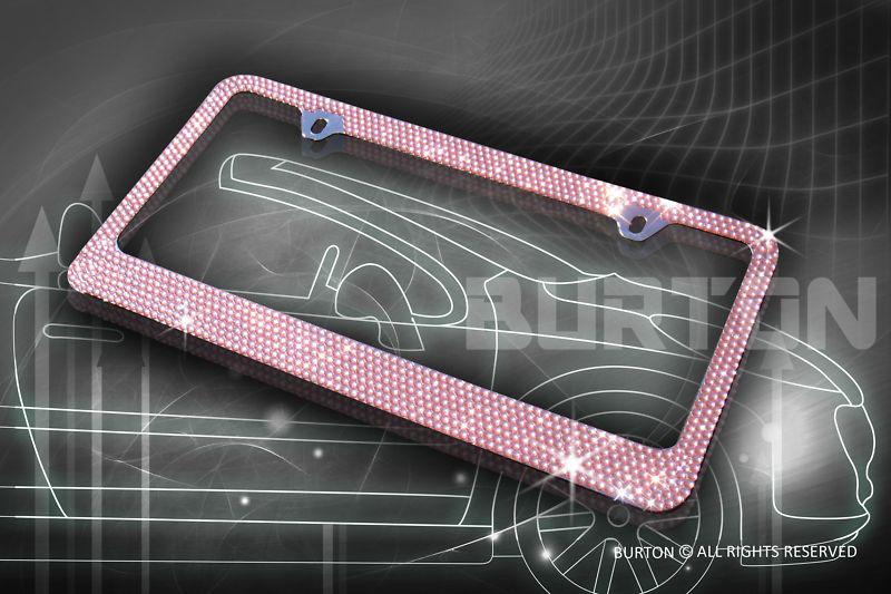 Pink crystal rhinestone license plate frame+cap-d4