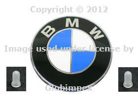 Bmw 5 series rear decklid trunk emblem roundel + 2 grommets genuine + warranty