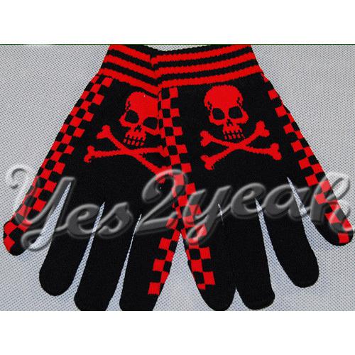 New & cool skull head and bones red black gloves #1208