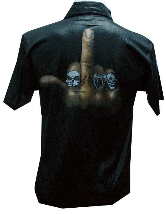 Finger skull style biker chopper punk tattoo biker rock black shirt men's sz xl