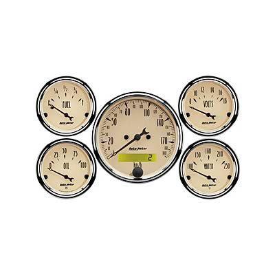 Autometer gauge kit antique beige km/h speedometer water temp fuel level volt oi