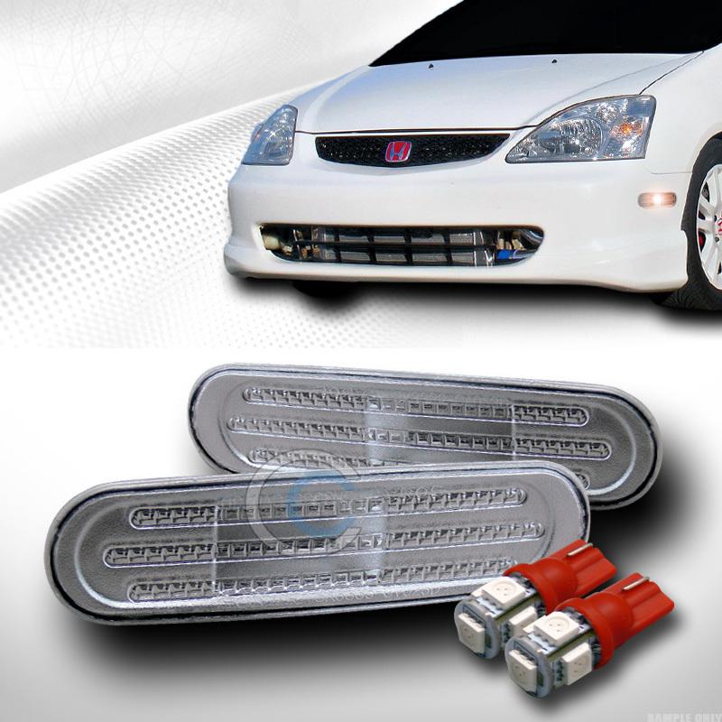 Clear front/rear side marker bumper light yd+5 smd led bulb a 02-05 civic ep3 si