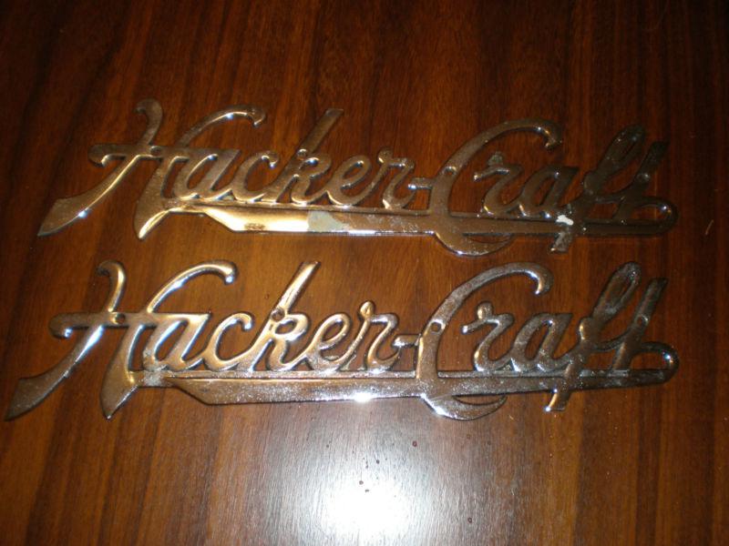 Pair of vintage very rare chrome plated hacker-craft name plates 1930's - 1940's
