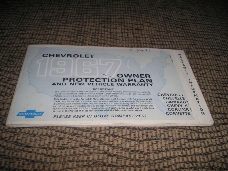 1967 original 1st edition chevrolet/corvette protection plan/manual