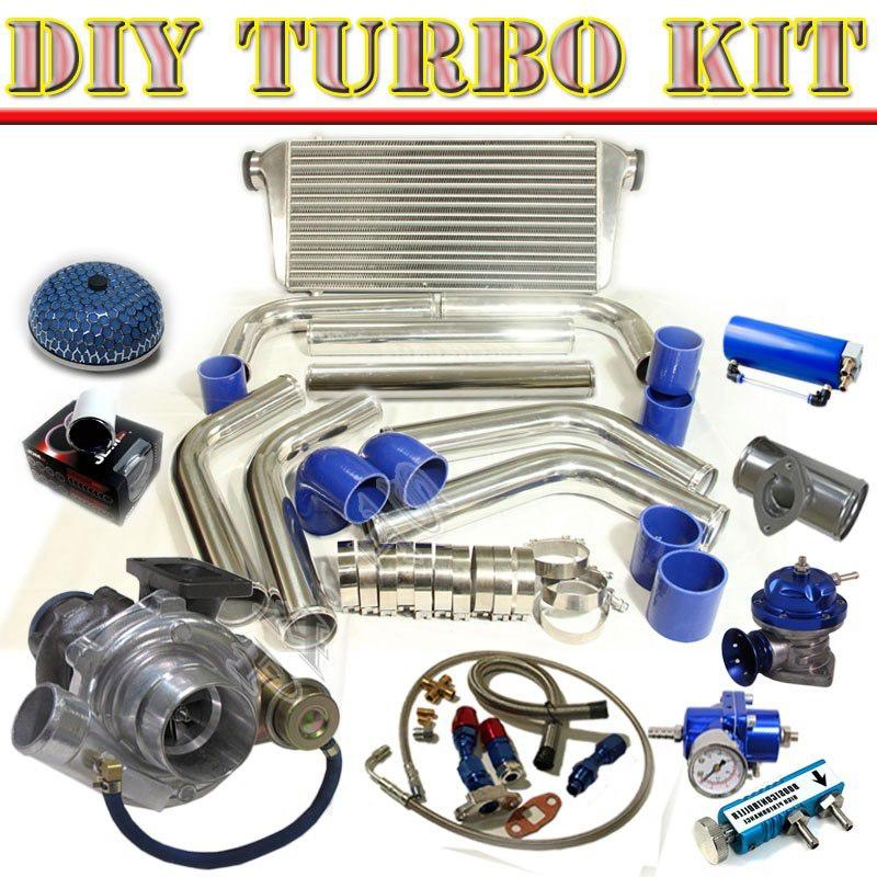 T3/t4 turbo v-band+31" intercooler+2.5" piping kit+bov type-rs+adaptor ch/blue