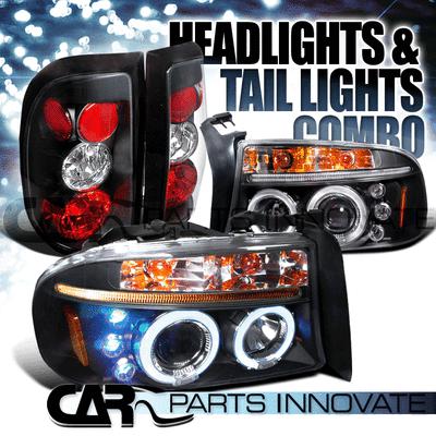 1997-2004 dodge dakota black halo led projector headlights+tail lamp