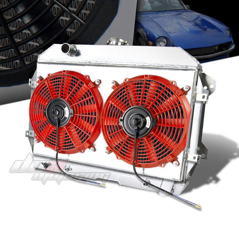 70-75 nissan datsun 240z/260z z 3-rows aluminum racing radiator+red fan+s​hroud