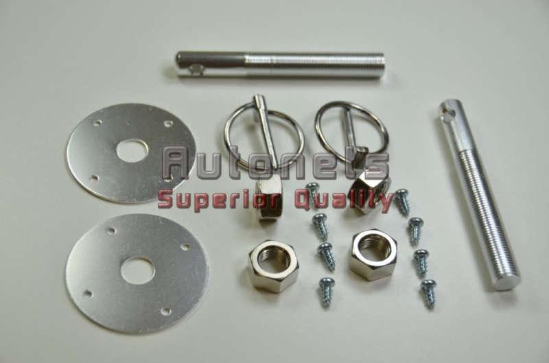 Aluminum anodized hood pin kit flip over universal fit silver hot rat rod