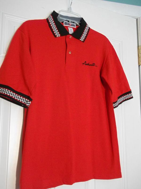 Mens size x-small red pique racing polo with embroidered black avanti, new!