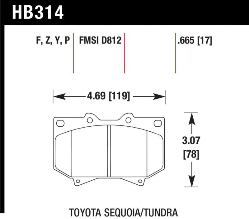 Hawk performance hb314y.665 disc brake pad 00-03 sequoia tundra