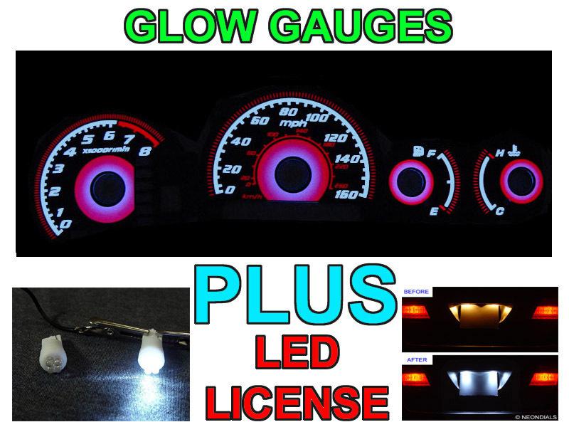 Type-r red glow 2001-2003 acura tl type-s auto gauge faces + led license bulbs